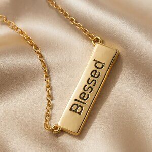 Gold 'Blessed' Necklace – Inspirational Word Pendant Fashion Jewelry Gift 16"